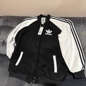Adidas Black and White Oversized Varsity Jacket